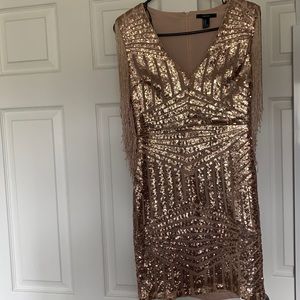 Sequined rose gold dress with fringe